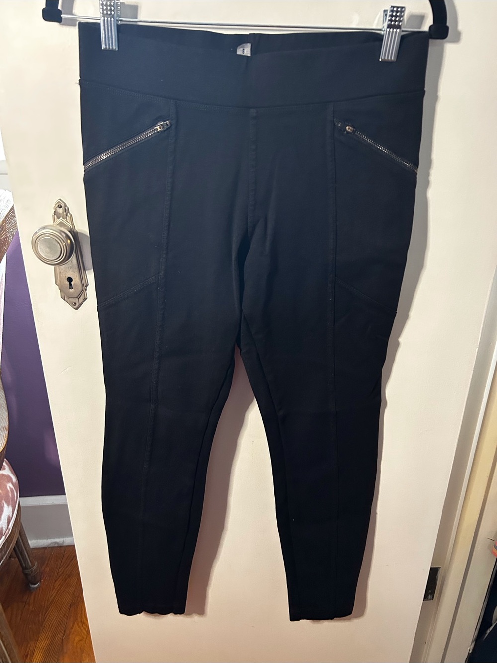 American Giant Black High-Waist Ponte Moto Leggings with Zip Pocket Detail